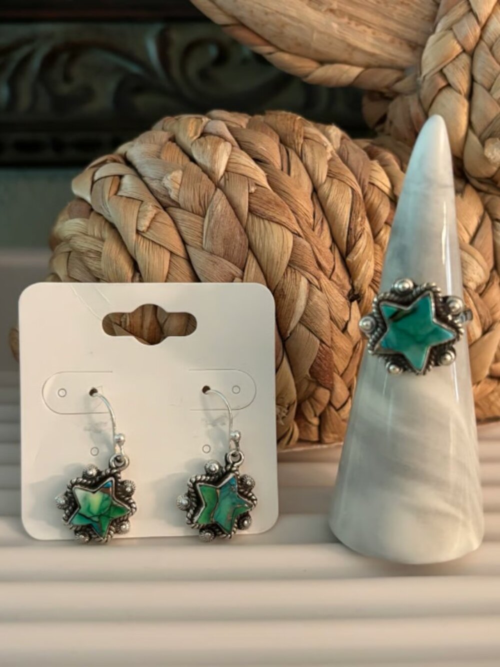 Just Be Hipie .925 Sterling Size 8 Star Ring and Earrings